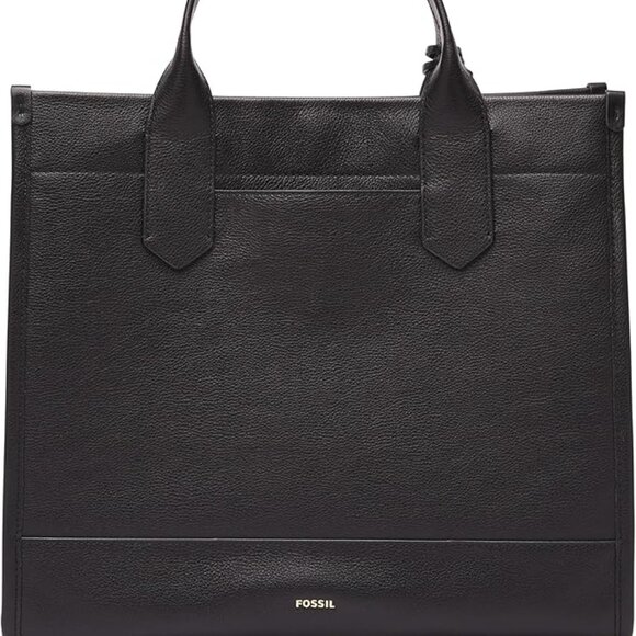Fossil Leather Tote Black with Multiple Pockets - Picture 1 of 4